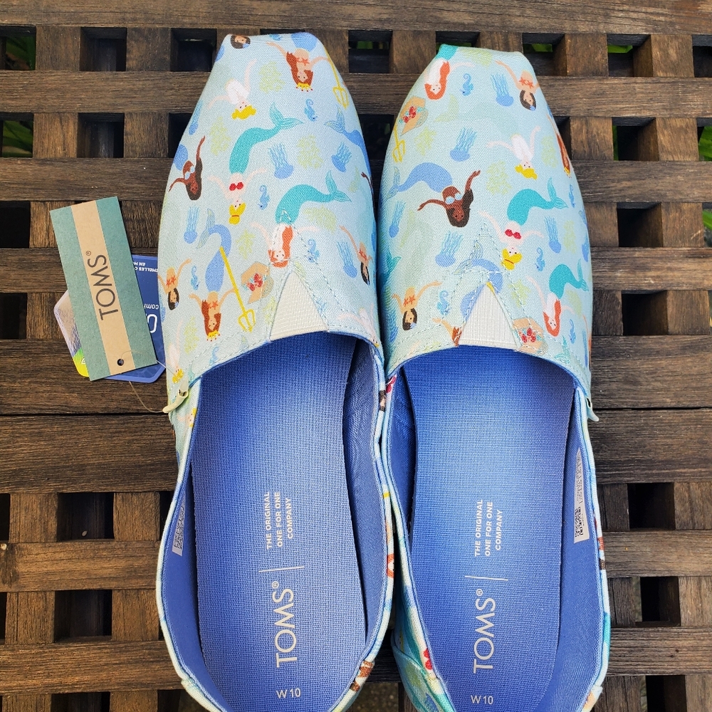 Toms Alpargata Pastel Blue Mermaid Print Size 10